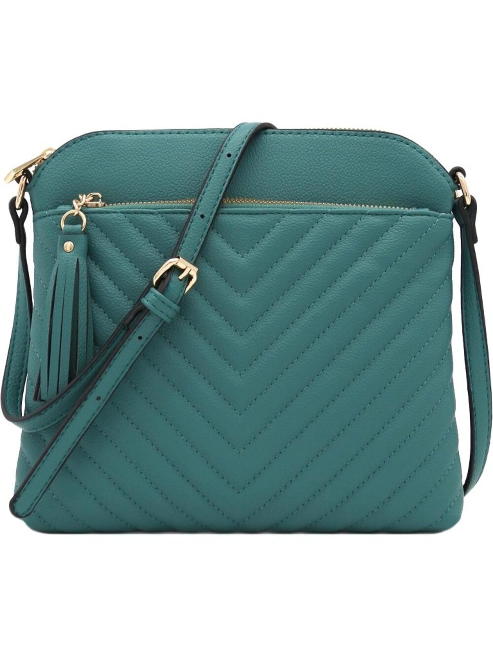 Women's Green Smoke Chevron Quilted Medium Tassel Accent Shoulder Crossbody Bag